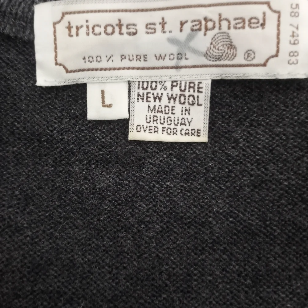 Tricots St Raphael V Neck Vintage Gray Wool Argyle Sweater Vest Size Large